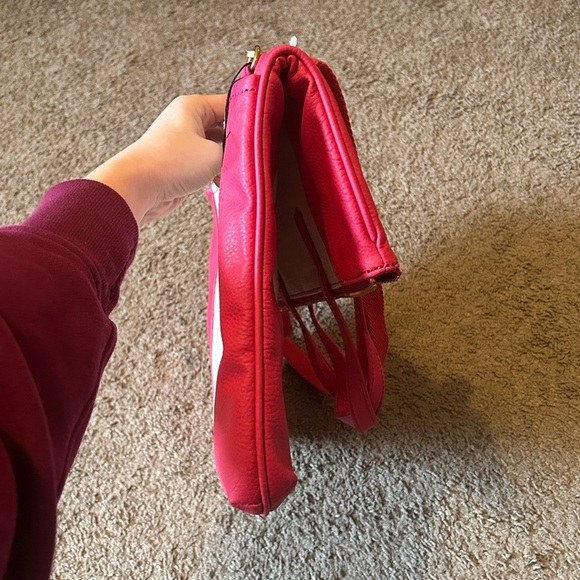 NWT Fossil Kira Pink Pebbled Faux Leather Fold Top Handle Bag Corssbody Canvas - Picture 5 of 11